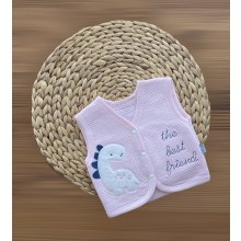 TonTon Bebe Dinazor Kapartma Desenli Pembe Yelek