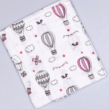 Sleep Uçan Balon Desen Müslin Tek Kat Örtü Pembe