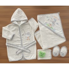 Eke Baby Köpek Ve Kuş Desen Bornoz  Seti Gri