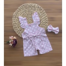 Million Baby Kurdeleli Saç Bantlı Fır Fır Kol Şortlu Tulum Pembe