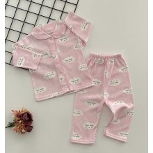 Neşeli Bebekler Bulut Desen Pijama Takımı 3/6 Ay Pembe