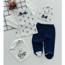 Babyİm Papyonlu Prens Nakışlı Ve Baskılı Desen 4 Parça Hastane Çıkışı Seti Lacivert
