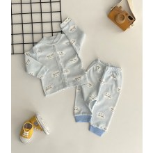 Özlem Bebe Önden Çıtçıtlı Bulut Desen Pijama Takımı Mavi