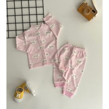 Özlem Bebe Önden Çıtçıtlı Bulut Desen Pijama Takımı Pembe