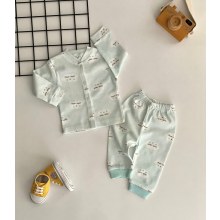 Özlem Bebe Önden Çıtçıtlı Bulut Desen Pijama Takımı Yeşil