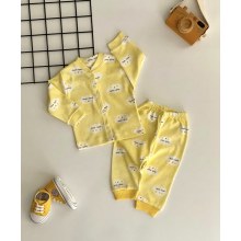 Özlem Bebe Önden Çıtçıtlı Bulut Desen Pijama Takımı Sarı
