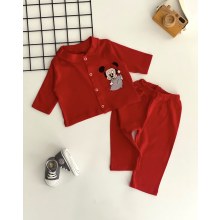 Özlem Bebe Önden Çıtçıtlı Fare Desen Pijama Takımı Kırmızı