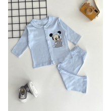 Özlem Bebe Önden Çıtçıtlı Fare Desen Pijama Takımı Mavi
