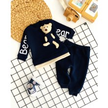 MuratBaby Üç İp Polar Oyuncaklı Kolları Bear Baskılı Takım Lacivert