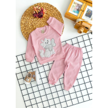 Nikuby Kabartma Peluşlu Kedi Desen Penye Takım Pembe