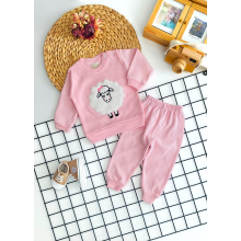 Nikuby Kabartma Peluşlu Kuzu Desen Penye Takım Pembe