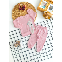 Nikuby Kabartma Peluşlu Tavşan Desen Penye Takım Pembe
