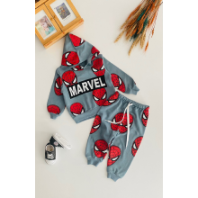 Neşeli Bebekler Spiderman Baskılı Kapüşonlu Penye Takım Turkuaz