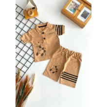 Murat Baby Tenis Baskılı Polo Yaka Şort Takım Vizon