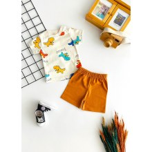 Kiddimax Dinazor Desen Kısa Kollu Şortlu Takım Kahve