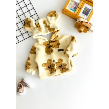 Canini Baby Kulaklı Kapüşonlu Peluş Hırka Vizon