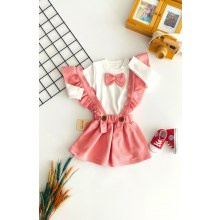 Naffa Baby Kurdeleli Badili Petek Kumaş Etekli Salopet Takım Pembe 