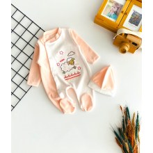 Melish Bebe Kuzu Nakışlı Patikli Bereli Kadife Tulum Somon