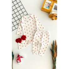 Mini Cayzen Baby Fiyonklu Bereli Kalp Baskılı Raporlu Kumaş Üçlü Takım