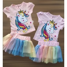 Arı Baby Astarlı Renkli Tül Etekli Kısa Kollu Takım